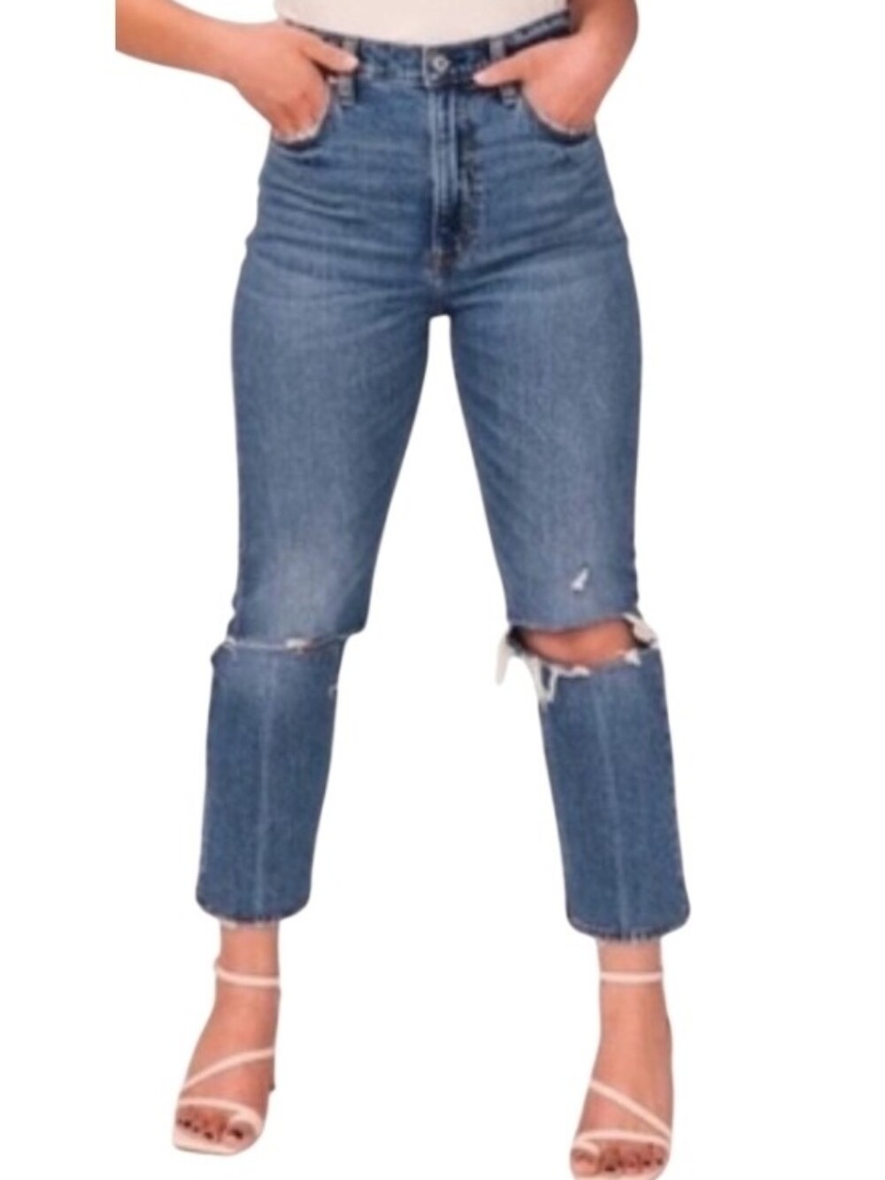 Abercrombie & Fitch Curve Love Short 27 4 Ultra High Rise Ankle Straight Jean - Picture 10 of 10